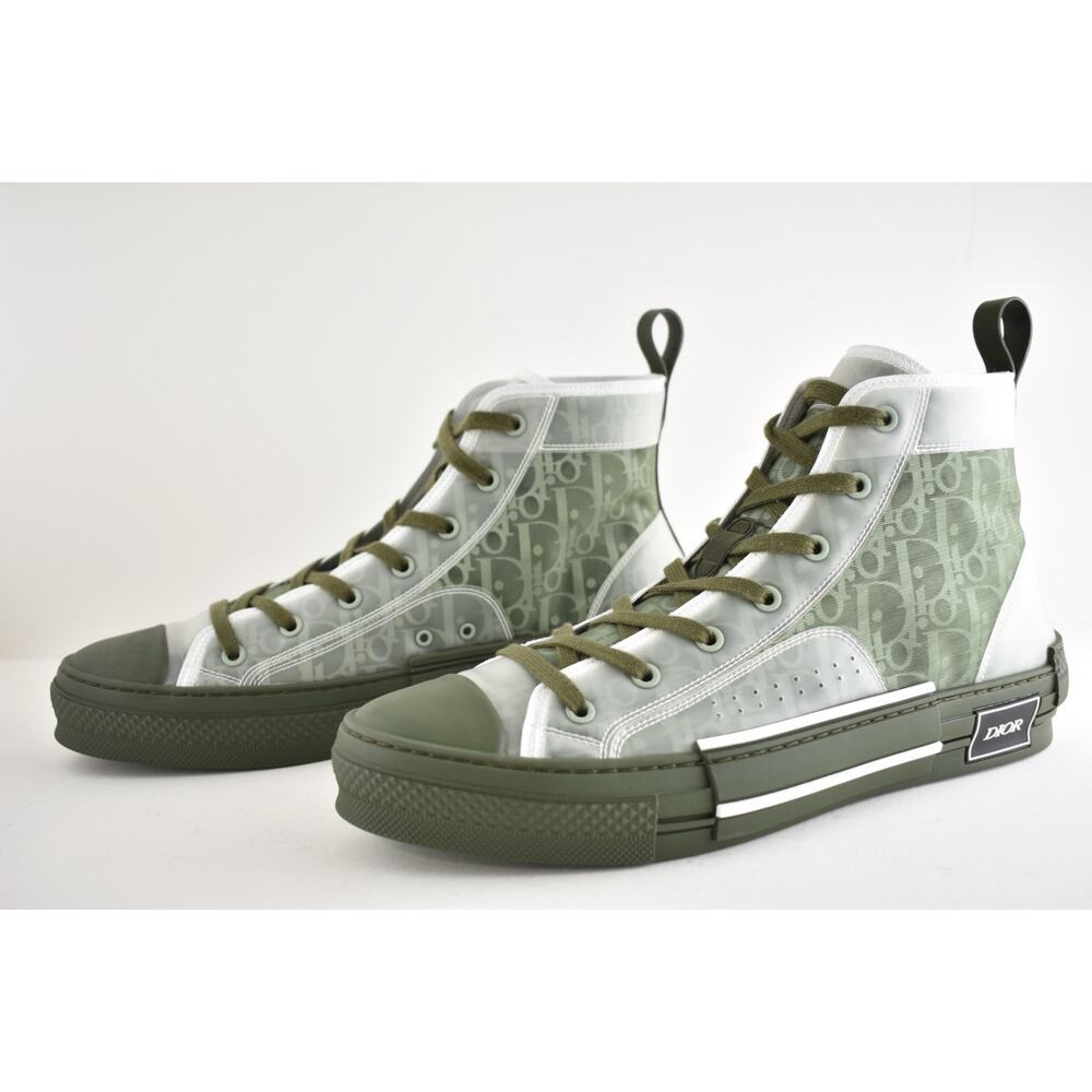 Dior Mens B23 Green Oblique Logo Transparent High Top Lace Up Flat Sneaker 44 11 - Picture 11 of 16